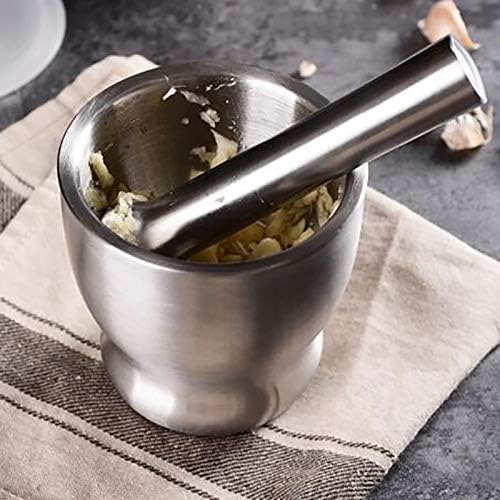 AJARVAR Manual Grinder 304 Stainless Steel Garlic Masher Masher Medicine Pot Mortar Pestle Mill Grinder Crushing Bowl Stainless Steel Mortar and Pestle Manually Grind Spices Garlic Press - Image 5