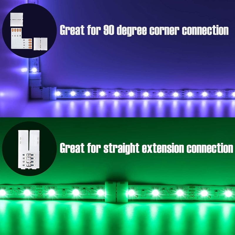 JACKYLED L Shape 8mm 4-Pin LED Strip Connectors 10-Pack Total 32pcs, Unwired Solderless LED Light Connectors for 8mm Wide 4-Pin Strip Lights - 8mm 4pin 10 Pack - Image 2