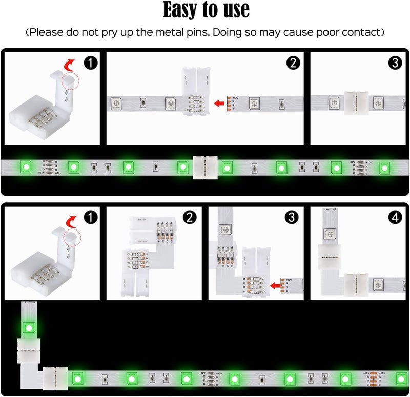 JACKYLED L Shape 8mm 4-Pin LED Strip Connectors 10-Pack Total 32pcs, Unwired Solderless LED Light Connectors for 8mm Wide 4-Pin Strip Lights - 8mm 4pin 10 Pack - Image 5