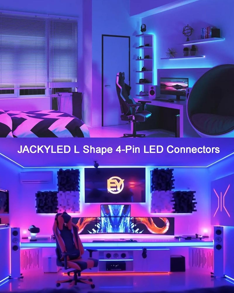 JACKYLED L Shape 8mm 4-Pin LED Strip Connectors 10-Pack Total 32pcs, Unwired Solderless LED Light Connectors for 8mm Wide 4-Pin Strip Lights - 8mm 4pin 10 Pack - Image 4