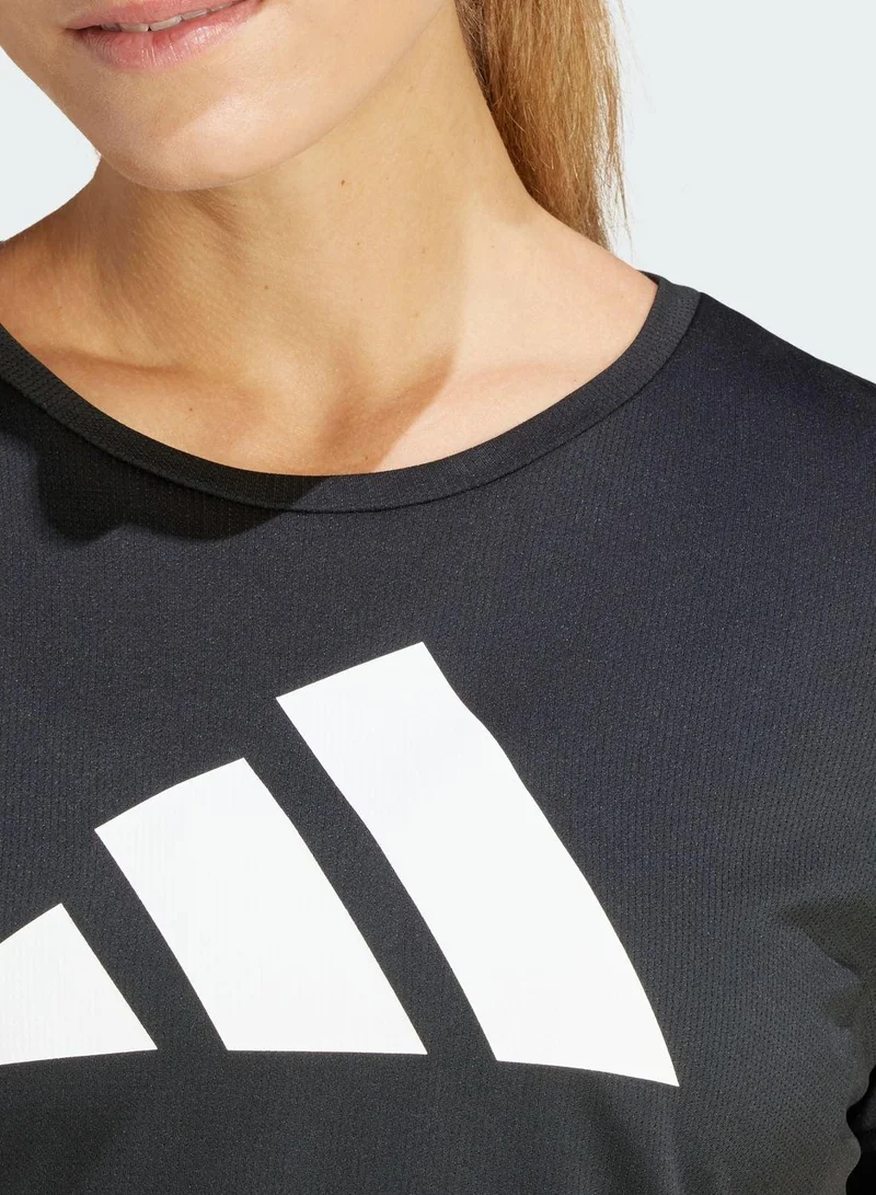 adidas تي شيرت ران إت أسود للجري للنساء مقاس