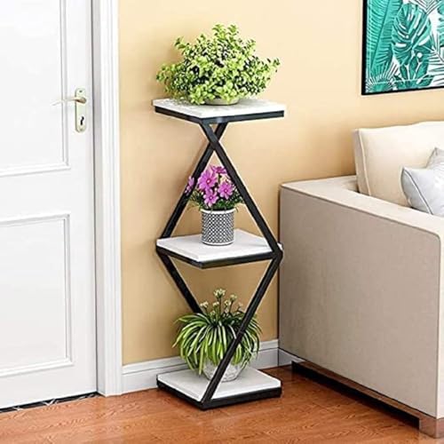 DDS Dream Decor Shoppee 2 Tier 2 Potted Iron-Wood Plant Stand, Flower Pot Holder Shelf for Indoor Outdoor Planter Stand (Black & WHite) - Image 1