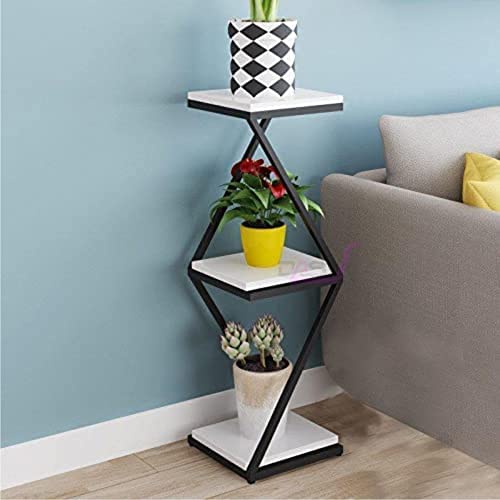 DDS Dream Decor Shoppee 2 Tier 2 Potted Iron-Wood Plant Stand, Flower Pot Holder Shelf for Indoor Outdoor Planter Stand (Black & WHite) - Image 3