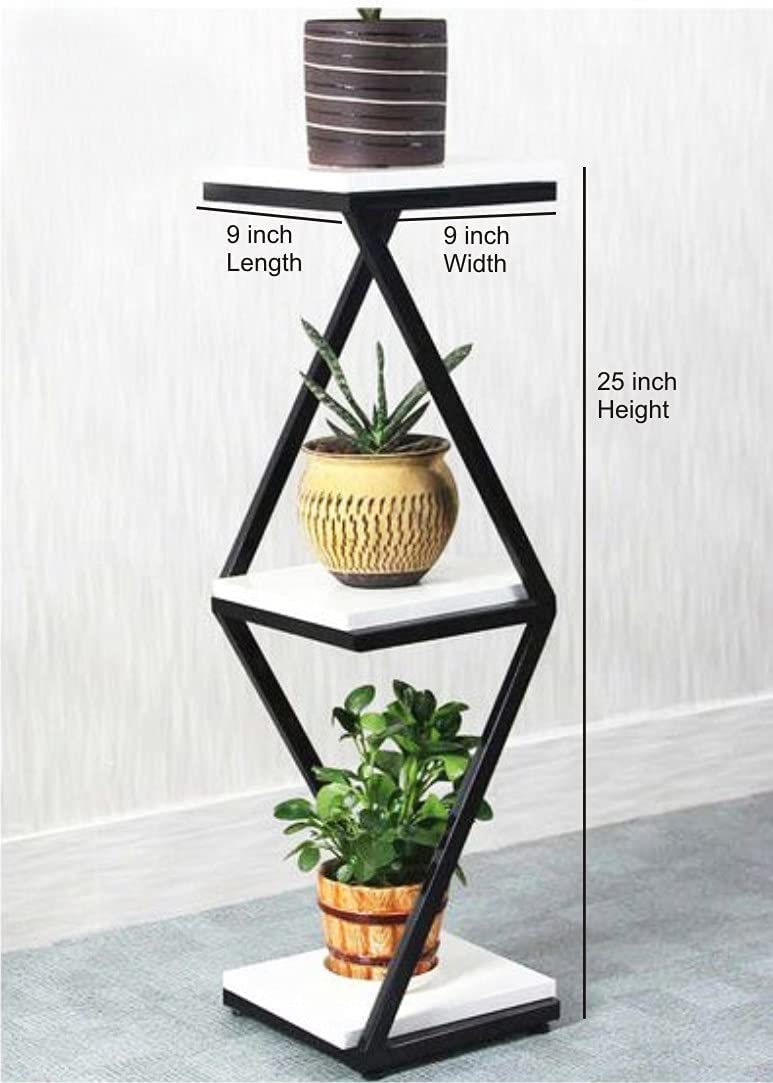 DDS Dream Decor Shoppee 2 Tier 2 Potted Iron-Wood Plant Stand, Flower Pot Holder Shelf for Indoor Outdoor Planter Stand (Black & WHite) - Image 5