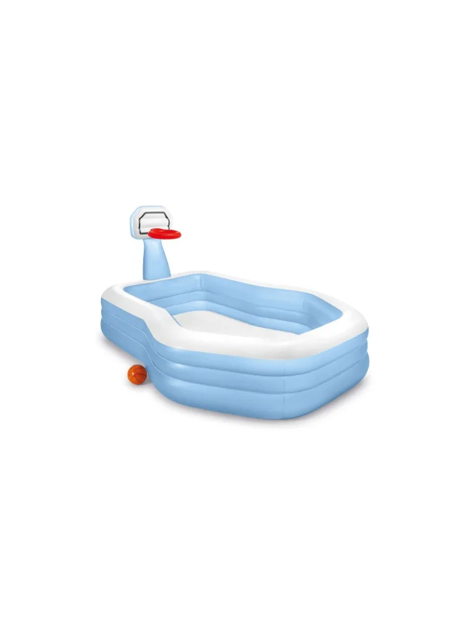 INTEX Swim Center Shootin Hoops Inflatable Kiddie Swimming Pool Blue and White 682 Liter INT57183
