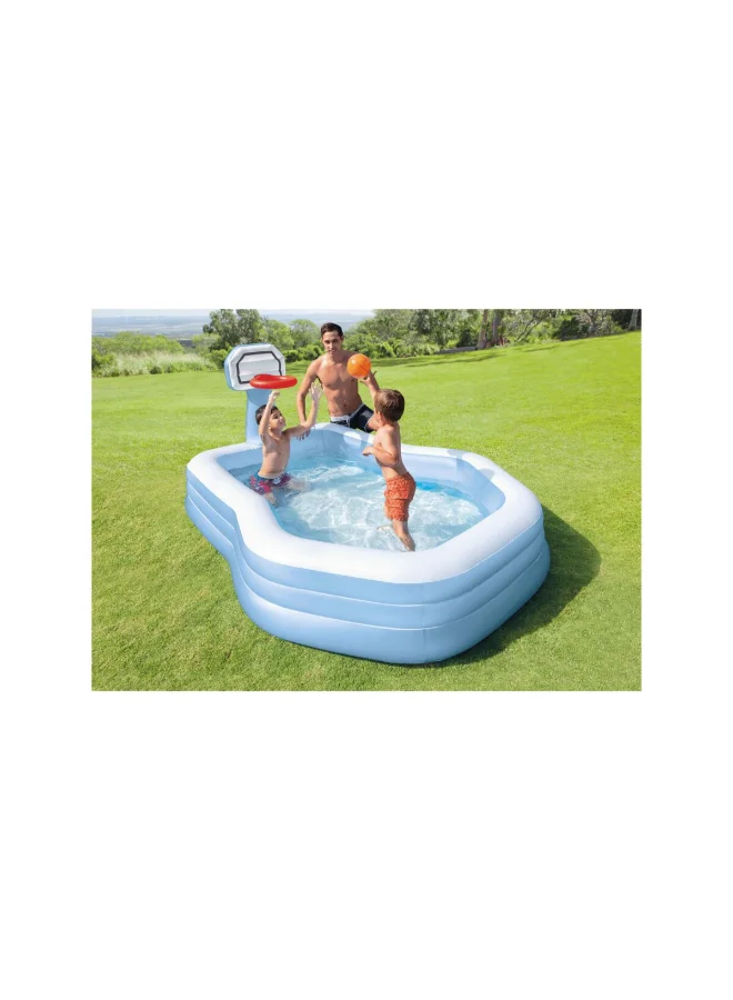 INTEX Swim Center Shootin Hoops Inflatable Kiddie Swimming Pool Blue and White 682 Liter INT57183
