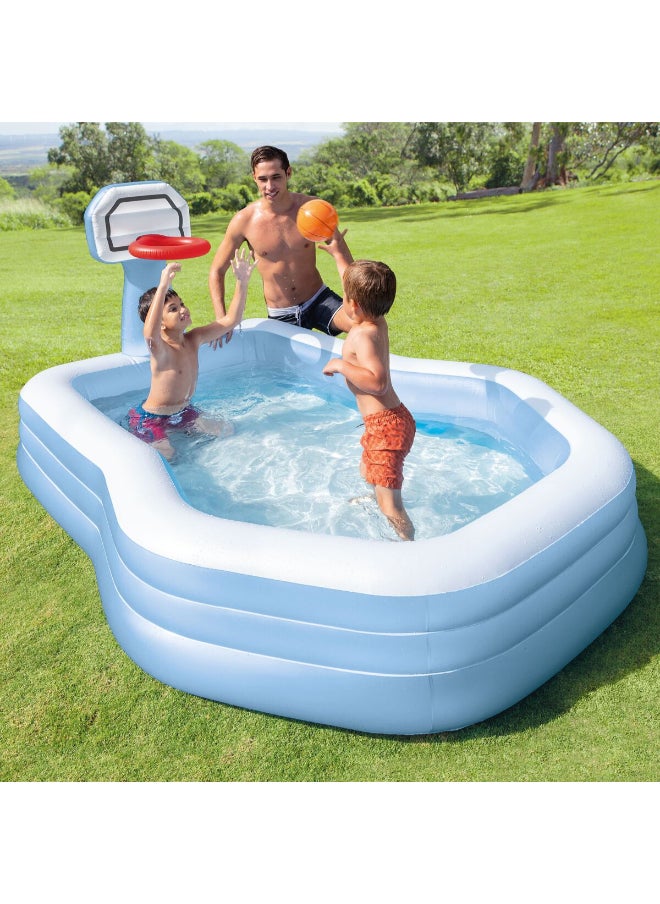 INTEX Swim Center Shootin Hoops Inflatable Kiddie Swimming Pool Blue and White 682 Liter INT57183  - Image 3