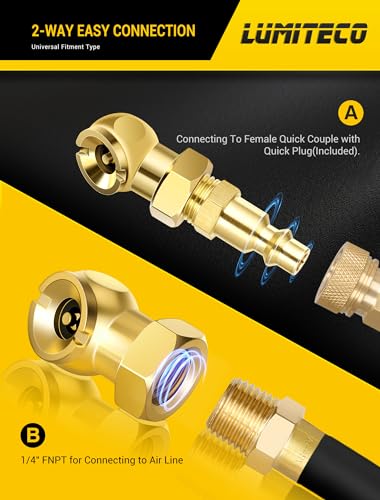 LUMITECO 2-Pack Ball Foot Air Chuck Set, 1/4" FNPT Closed Flow Tire Chuck Inflator Nozzle w/Air Chuck Quick Connect, Tire Air Nozzle for Tire Inflator Gauge, Tire Hose Tool, Air Compressor Attachments - Image 2