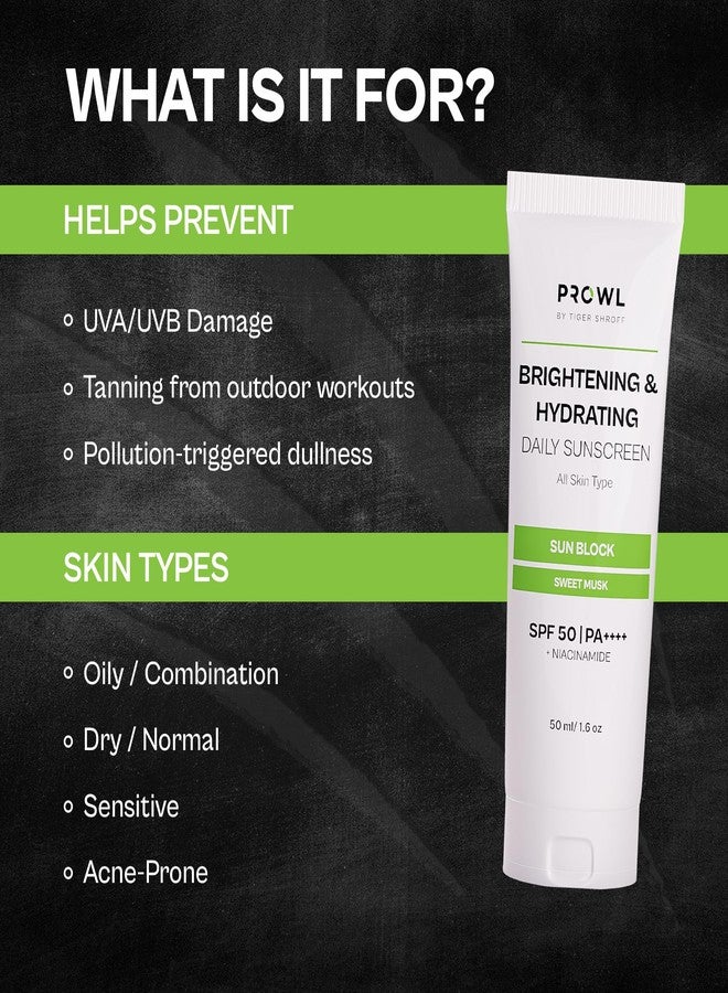 PROWL Brightening and Hydrating Sunscreen SPF 50+ PA++++ with Niacinamide for Oily, Dry, Acne-Prone Skin for Men Sun Protection No White Cast Lightweight Non-Greasy Texture Gel Sweet Musk Scent-50ml - Image 5