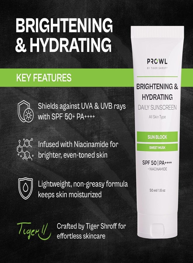 PROWL Brightening and Hydrating Sunscreen SPF 50+ PA++++ with Niacinamide for Oily, Dry, Acne-Prone Skin for Men Sun Protection No White Cast Lightweight Non-Greasy Texture Gel Sweet Musk Scent-50ml - Image 3