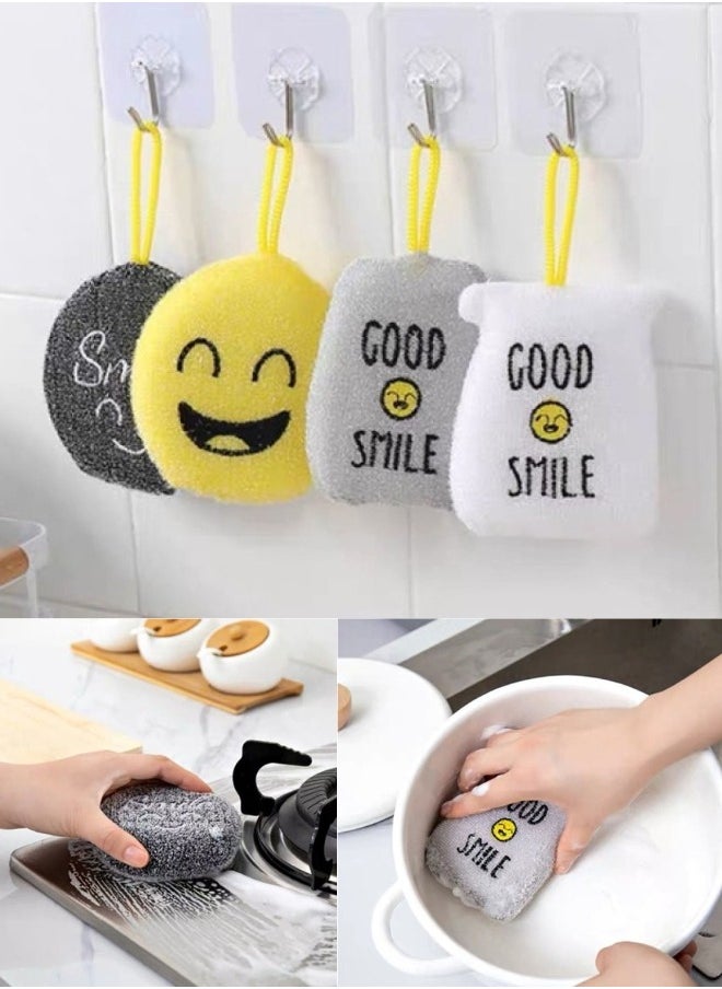 Generic 4 Pieces Magic Smile Face Sponge Strong thick sponge to remove dirt from dishes  - Image 1