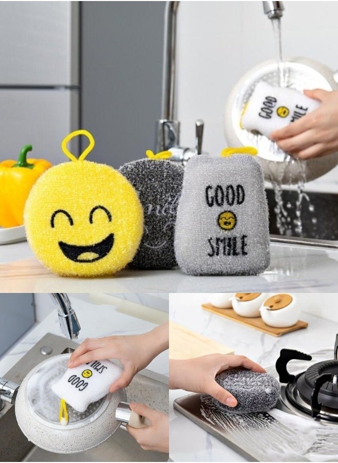 Generic 4 Pieces Magic Smile Face Sponge Strong thick sponge to remove dirt from dishes  - Image 2