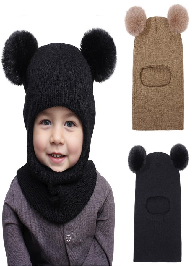 ENBAOHUI Baby Winter Hat Scarf 2 Packs Toddler Winter Hat Boys Girls Beanies for Kids Knit Warm Kids Beanie hat 1-6T Black&Khaki - Image 1