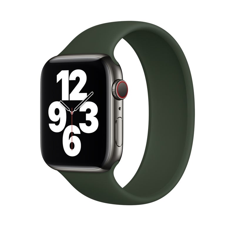 For Apple Watch Series 9&8&7 41mm / SE 3&SE 2&6&SE&5&4 40mm / 3&2&1 38mm Solid Color Elastic Silicone Watch Band, Size:M 143mm (Dark Green)