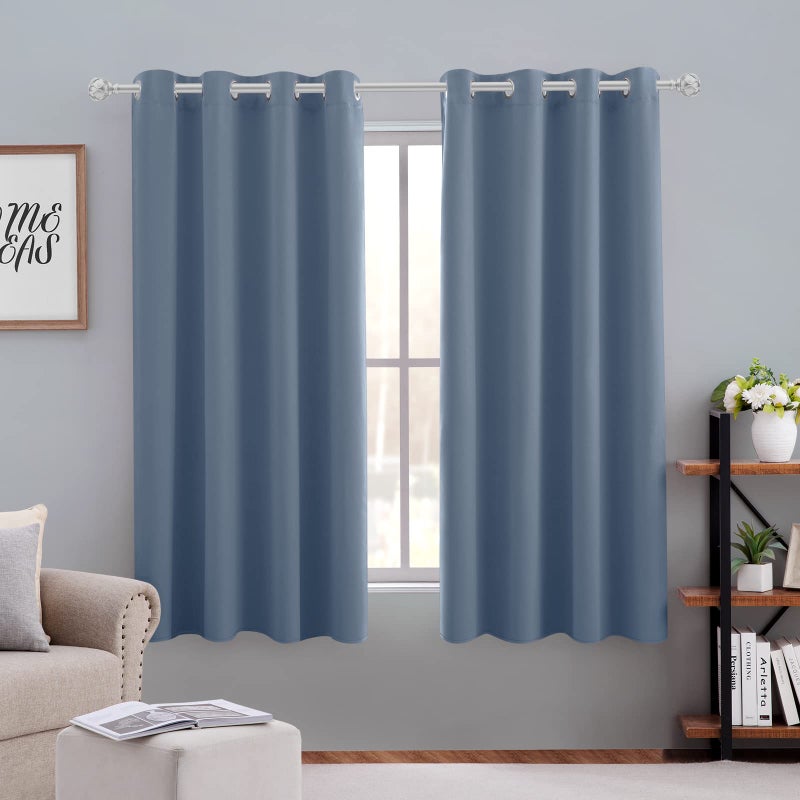 HOMEIDEAS HOMEIDEAS Stone Blue Blackout Curtains 52 X 63 inches Long 2 Panels Room Darkening Bedroom Window Curtains  Grommet Fall Curtains for Living Room - Image 1