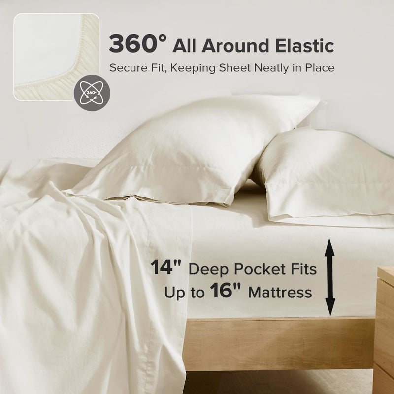 Comfort Spaces 100% Cotton Sheets King, Breathable & Ultra Soft Cotton Sheets, Naturally Cool Cotton Bed Sheets with 14" Elastic Pocket Fits up to 16" Mattress, All Season Sheet Set, Ivory 4 Piece - Image 2