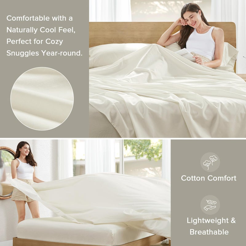 Comfort Spaces 100% Cotton Sheets King, Breathable & Ultra Soft Cotton Sheets, Naturally Cool Cotton Bed Sheets with 14" Elastic Pocket Fits up to 16" Mattress, All Season Sheet Set, Ivory 4 Piece - Image 3