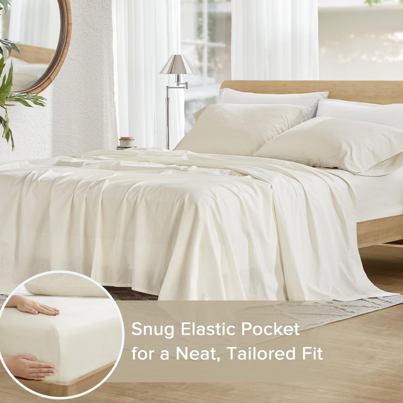 Comfort Spaces 100% Cotton Sheets King, Breathable & Ultra Soft Cotton Sheets, Naturally Cool Cotton Bed Sheets with 14" Elastic Pocket Fits up to 16" Mattress, All Season Sheet Set, Ivory 4 Piece - Image 4