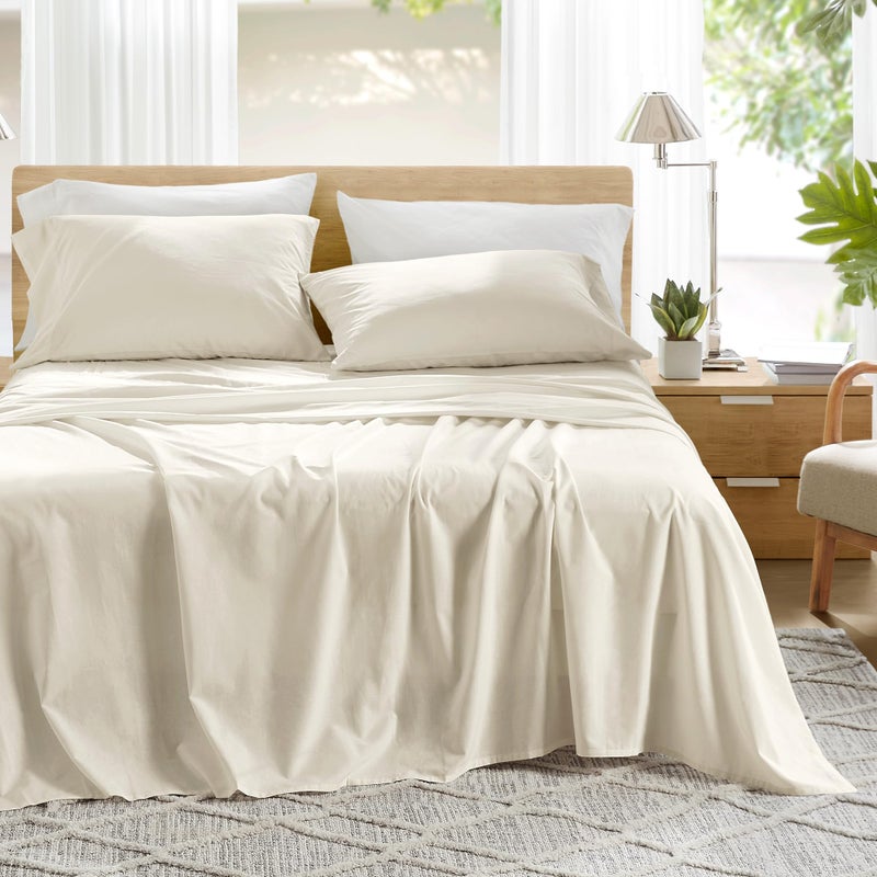 Comfort Spaces 100% Cotton Sheets King, Breathable & Ultra Soft Cotton Sheets, Naturally Cool Cotton Bed Sheets with 14" Elastic Pocket Fits up to 16" Mattress, All Season Sheet Set, Ivory 4 Piece - Image 1