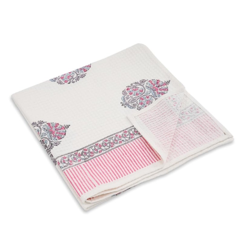 Peepul Tree Block Printed Hand Bath Towels Super Absorbent Soft Fast Drying Floral 100 Cotton 240 GSM 1 Bath Towel Pink