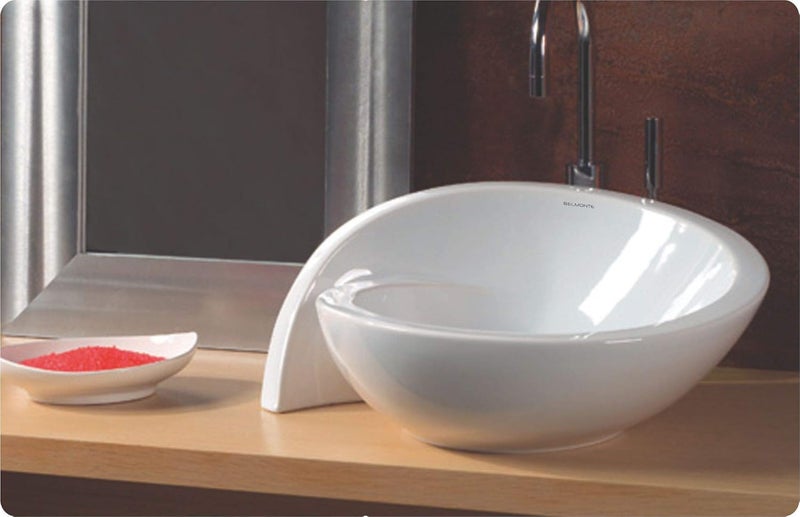 Belmonte Ceramic Glossy Finish Moon CounterTable Top Wash Basin White 21 Inch x 18 Inch - Image 1