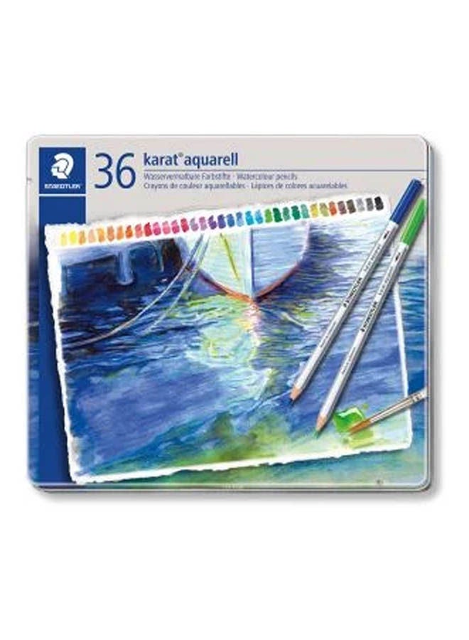 ستدلر أقلام تلوين كارات أكواريل في علبة معدنية - مجموعة 36 قطعة