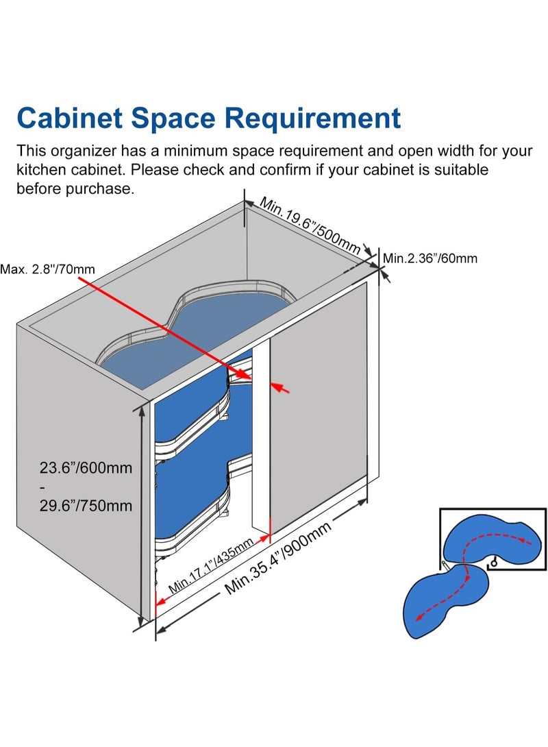 Zeeco Kitchen Cabinet Blind Corner Pullout Organizer for 900mm Cabinet, 2 Tiers Swing Tray, Soft Close, Left Handed Open - Image 4
