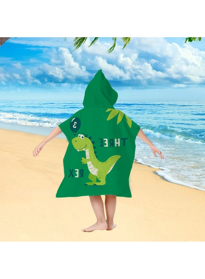 Kids' Hooded Poncho Towel, Dinosaur T-Rex "THREE REX" Print, Quick-Drying & Absorbent - Image 5