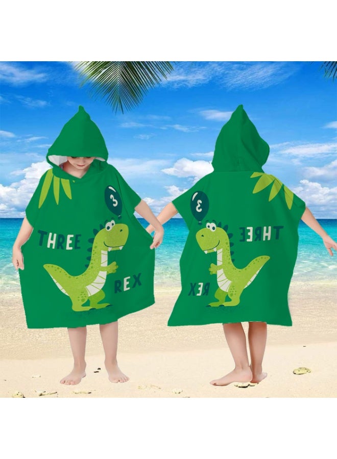 Kids' Hooded Poncho Towel, Dinosaur T-Rex "THREE REX" Print, Quick-Drying & Absorbent - Image 3