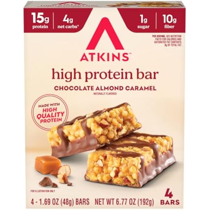 Atkins High Protein Bar, Chocolate Almond Caramel, Keto Friendly, Gluten Free with Real Almond Butter, 4 Count (Pack of 1) - Image 2
