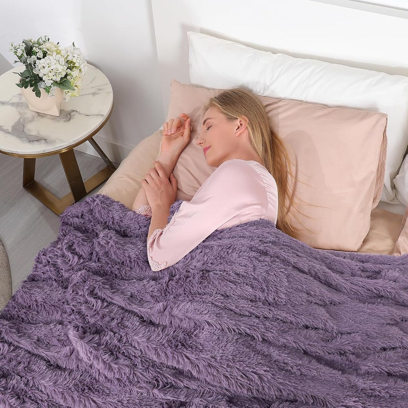 Tuddrom Decorative Extra Soft Fuzzy Faux Fur Throw Blanket 50" x 60",Solid Reversible Long Hair Shaggy Blanket,Fluffy Plush Comfy Microfiber Fleece Blanket for Couch Sofa Bedroom,Patrican Purple - Image 4
