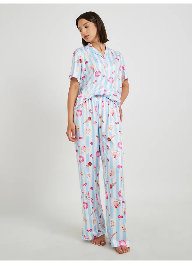 تايك تو Take Two All Over Printed Short Sleeve Shirt and Pyjama Set
