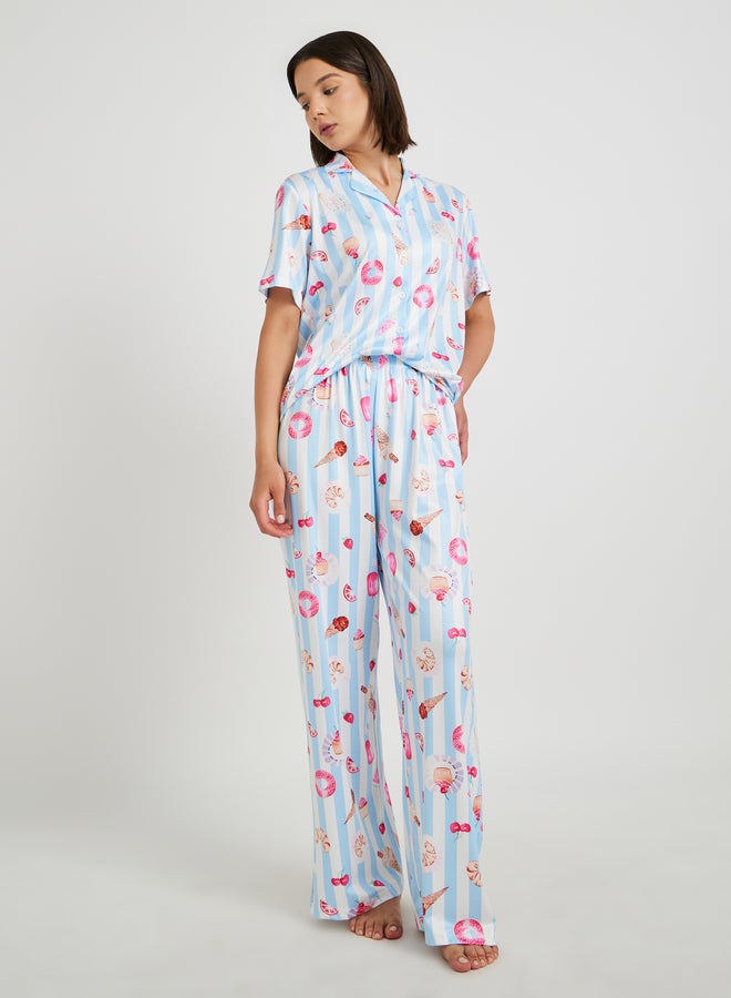 تايك تو طقم بيجامة قصير بأكمام قصيرة مطبوع بالكامل - Image 2