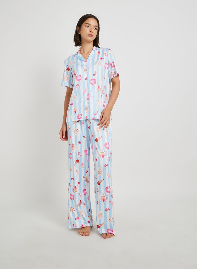 تايك تو طقم بيجامة قصير بأكمام قصيرة مطبوع بالكامل - Image 1