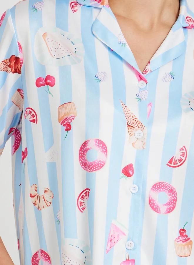 Take Two Take Two All Over Printed Short Sleeve Shirt and Pyjama Set
