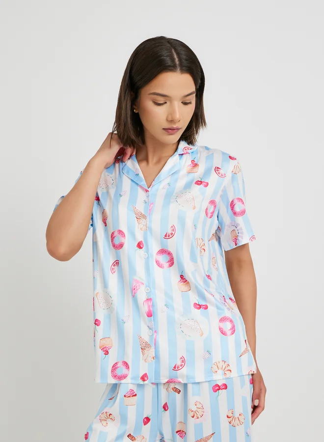 Take Two Take Two All Over Printed Short Sleeve Shirt and Pyjama Set