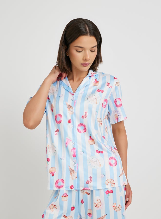 تايك تو طقم بيجامة قصير بأكمام قصيرة مطبوع بالكامل - Image 3