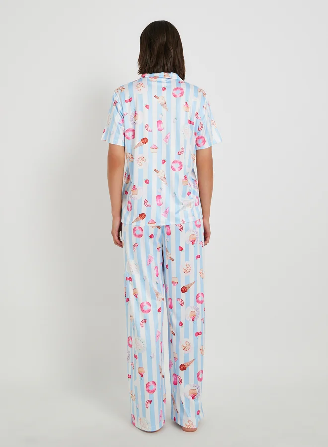 Take Two Take Two All Over Printed Short Sleeve Shirt and Pyjama Set