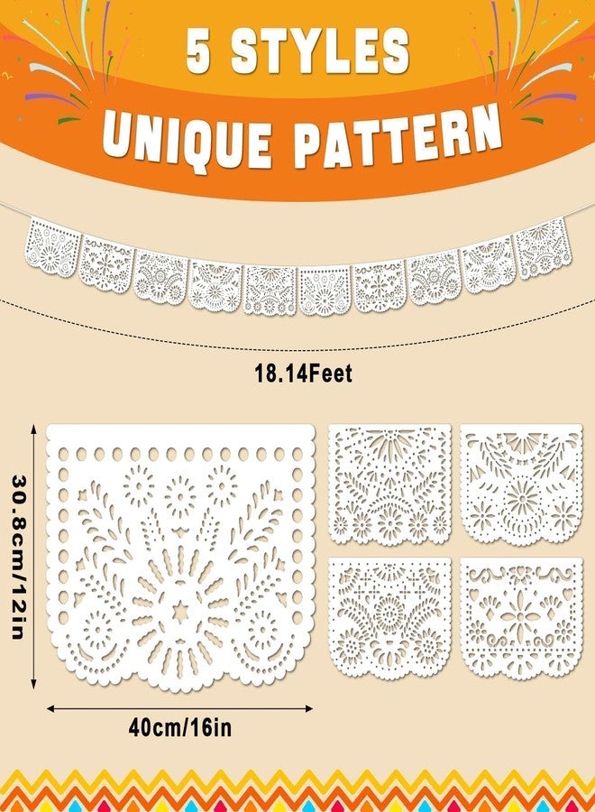 EggSun 6 Pack White Papel Picado Banner Mexican Party Banner Wedding Fiesta Party Dia De Los Muertos Cinco De Mayo Mexico Decoration,Papel Picado Mexicano para Decor - Image 2