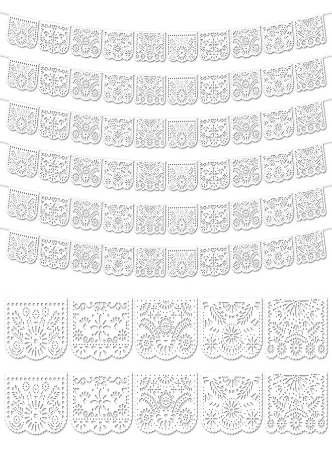 EggSun 6 Pack White Papel Picado Banner Mexican Party Banner Wedding Fiesta Party Dia De Los Muertos Cinco De Mayo Mexico Decoration,Papel Picado Mexicano para Decor - Image 1
