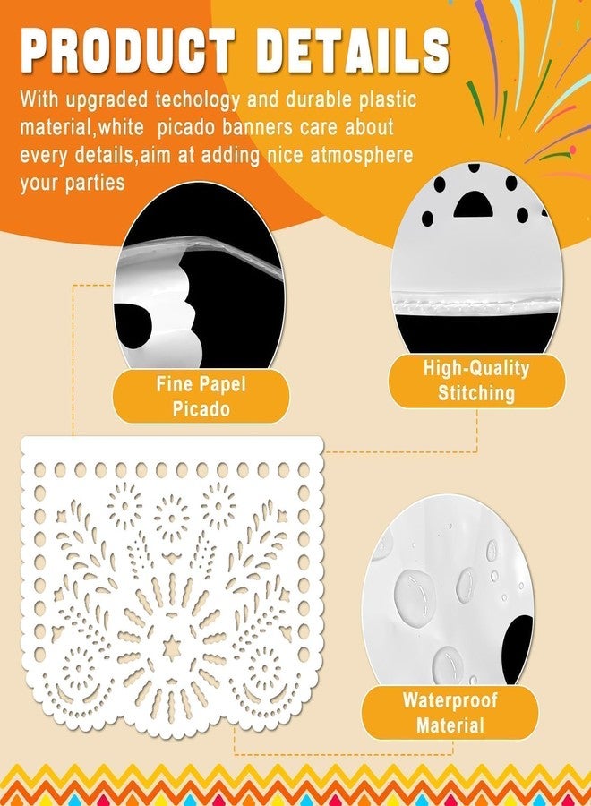 EggSun 6 Pack White Papel Picado Banner Mexican Party Banner Wedding Fiesta Party Dia De Los Muertos Cinco De Mayo Mexico Decoration,Papel Picado Mexicano para Decor - Image 3