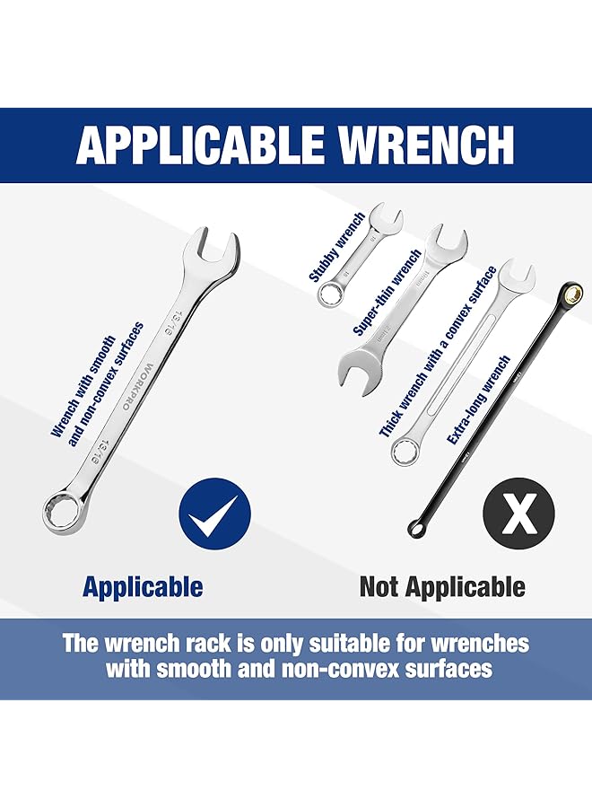 ووركبرو منظم مفاتيح ربط من قطعتين، حامل مفاتيح ربط بلاستيكي بـ 24 فتحة مع غطاء قفل، متوافق مع النظام المتري وSAE (حتى 19 مم أو 7/8 بوصة)، حامل مفاتيح ربط عالي الجودة مع مقبض حمل - Image 5