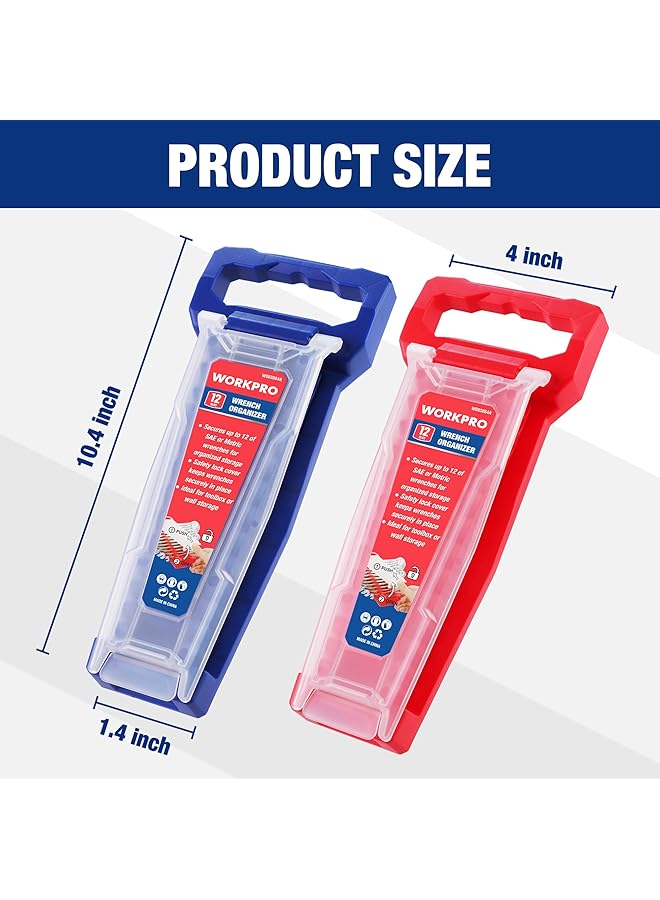 ووركبرو منظم مفاتيح ربط من قطعتين، حامل مفاتيح ربط بلاستيكي بـ 24 فتحة مع غطاء قفل، متوافق مع النظام المتري وSAE (حتى 19 مم أو 7/8 بوصة)، حامل مفاتيح ربط عالي الجودة مع مقبض حمل - Image 2