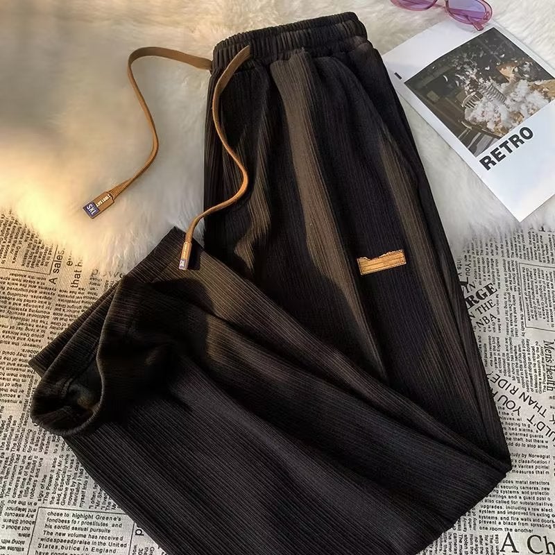 Summer Thin Ice Silk Mens Casual Sweatpants B01 black  - Image 1
