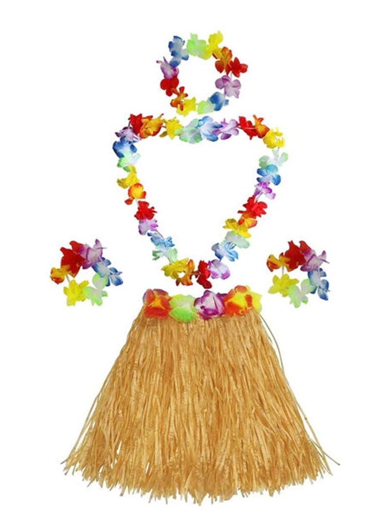 Party Time 5pcs Hawaiian Hula Skirt Costume Set Light Brown Color - Image 1