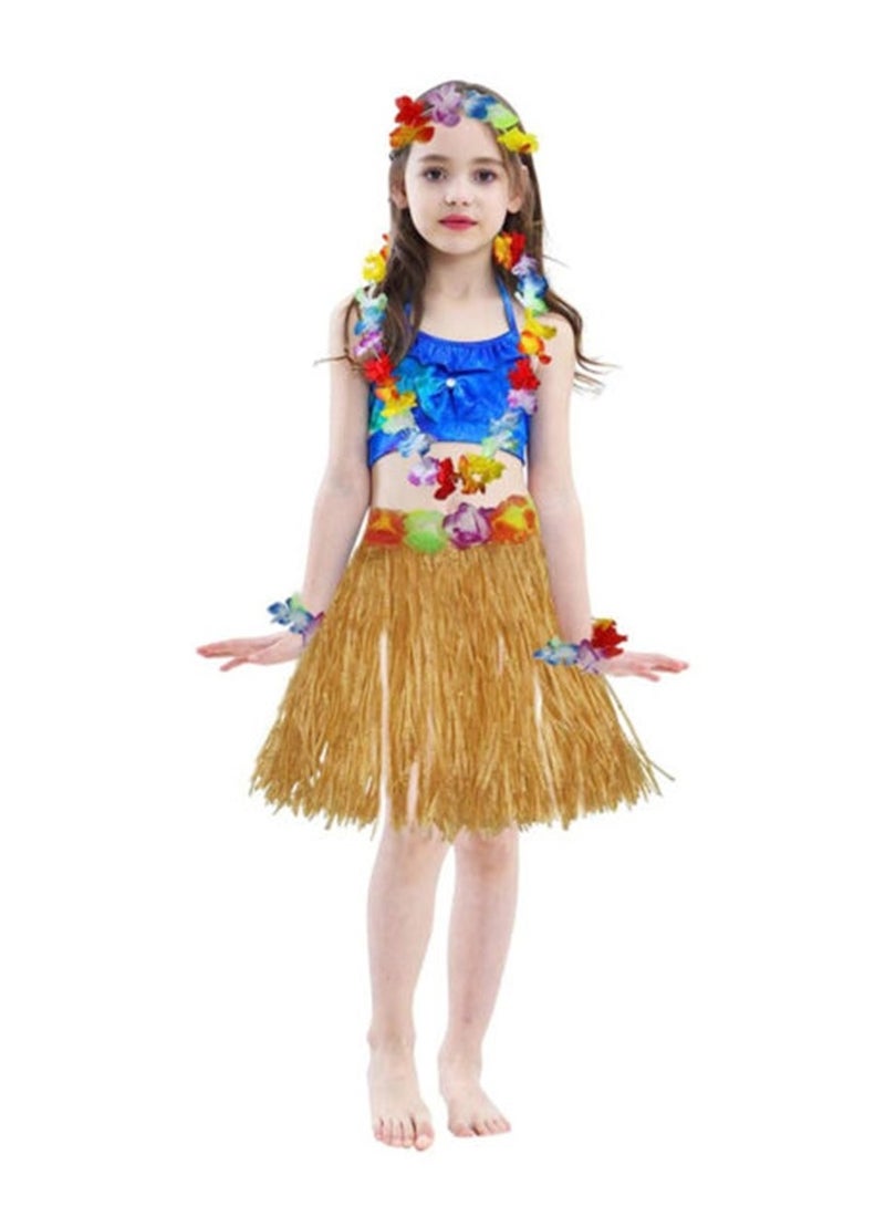 Party Time 5pcs Hawaiian Hula Skirt Costume Set Light Brown Color - Image 2