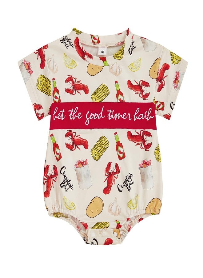 KMBANGI Newborn Baby Boy Girl Crawfish Outfit Short Sleeve Crawfish Boil Shirt Lobster Smocked Romper Summer Clothes 0-18M (Multicolor, 3-6 Months) - Image 1
