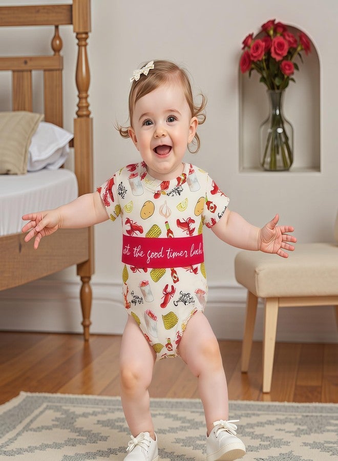 KMBANGI Newborn Baby Boy Girl Crawfish Outfit Short Sleeve Crawfish Boil Shirt Lobster Smocked Romper Summer Clothes 0-18M (Multicolor, 3-6 Months) - Image 4