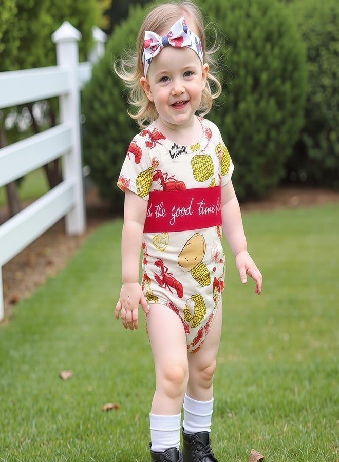 KMBANGI Newborn Baby Boy Girl Crawfish Outfit Short Sleeve Crawfish Boil Shirt Lobster Smocked Romper Summer Clothes 0-18M (Multicolor, 3-6 Months) - Image 2