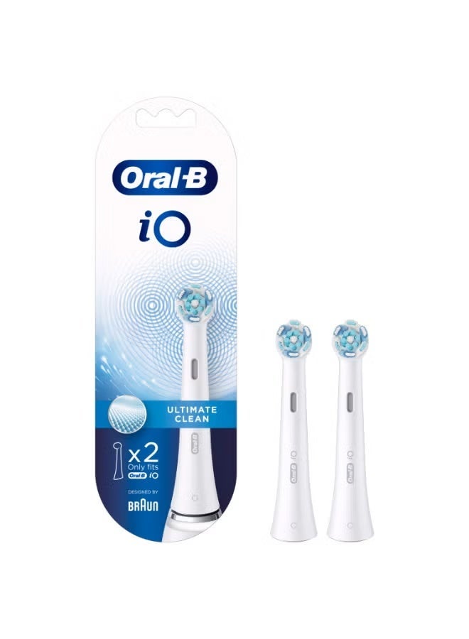 Oral-B iO Ultimate Clean Rechargeable Electric Toothbrush Replacement Heads, with Personalized Brushing Modes, White, Pack of 2 White